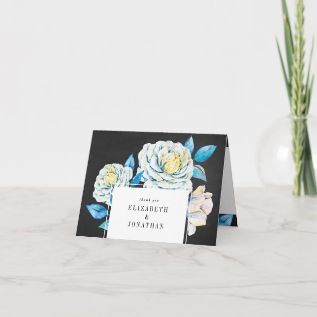 Tarjeta De Agradecimiento Boda floral azul y blanco Gracias Carcasa (Anverso)