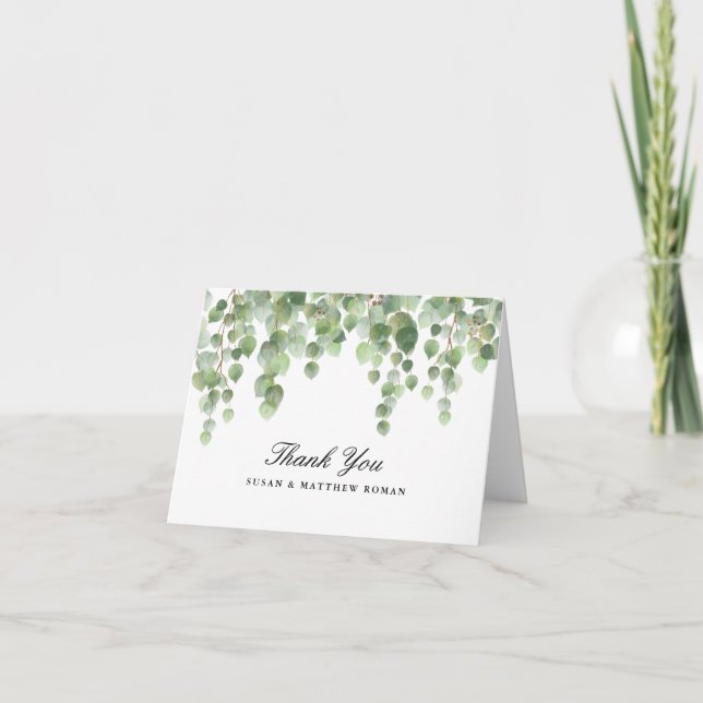Tarjeta De Agradecimiento Boda floral azul y blanco moderno Gracias (Anverso)