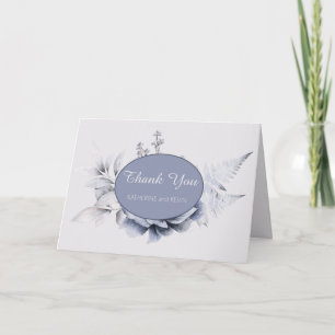 Tarjeta De Agradecimiento Boda floral azul y blanco turbio