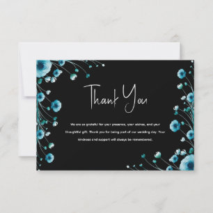 Tarjeta De Agradecimiento Boda floral azul y negro de inspiración oceánica