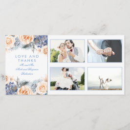 Tarjeta De Agradecimiento Boda Floral Azul y Peach