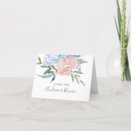 Tarjeta De Agradecimiento Boda floral azul y rosa turbio