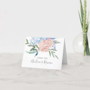 Tarjeta De Agradecimiento Boda floral azul y rosa turbio