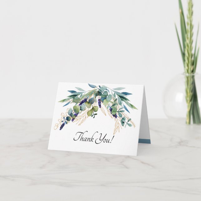 Tarjeta De Agradecimiento Boda floral azul y verde (Anverso)