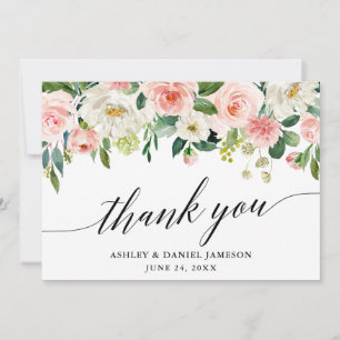 Tarjeta De Agradecimiento Boda Floral blanca rosa caligrafía