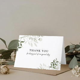 Tarjeta De Agradecimiento Boda floral blanca y verde sabio