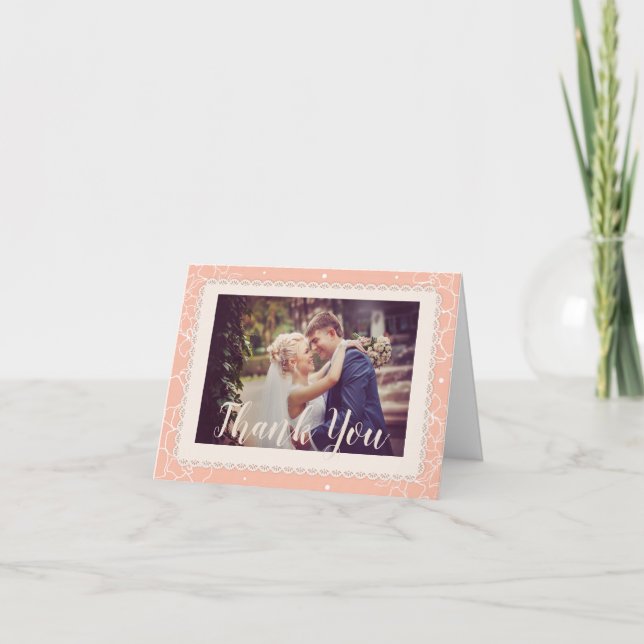 Tarjeta De Agradecimiento Boda floral blanco coral moderno (Anverso)