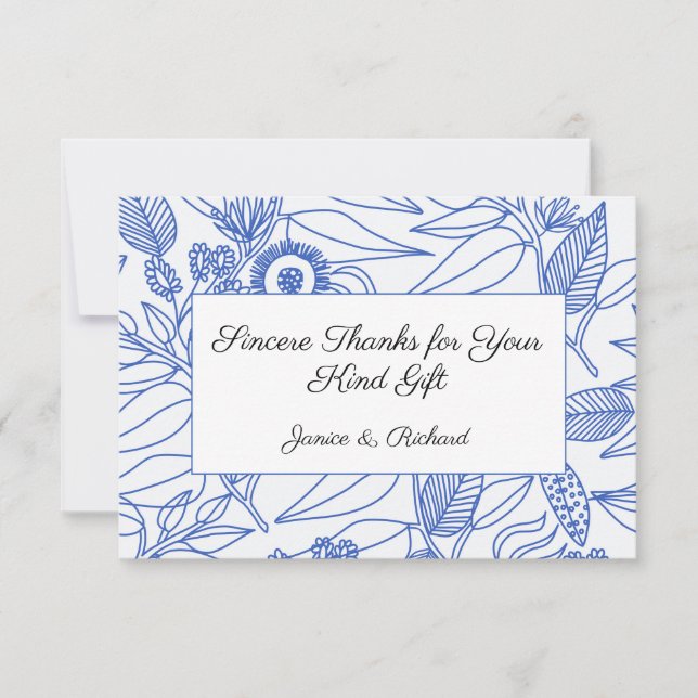 Tarjeta De Agradecimiento Boda floral Blue Botanalized Personalized (Anverso)