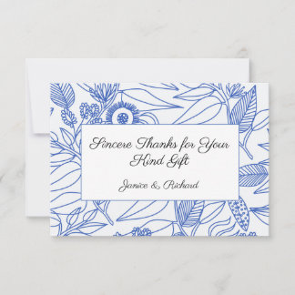 Tarjeta De Agradecimiento Boda floral Blue Botanalized Personalized