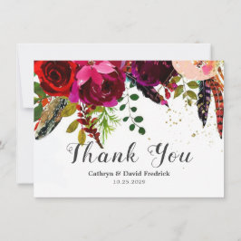 Tarjeta De Agradecimiento Boda floral Boho Burgundy en negrita