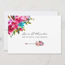 Tarjeta De Agradecimiento Boda floral boho chic acuarela