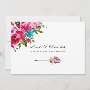 Tarjeta De Agradecimiento Boda floral boho chic acuarela