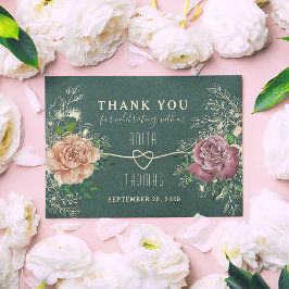 Tarjeta De Agradecimiento Boda Floral Boho Esmeralda Verde