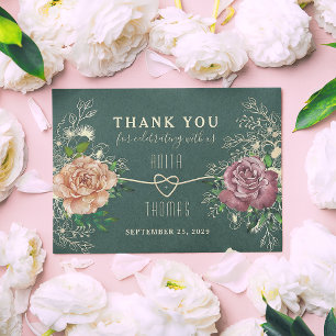Tarjeta De Agradecimiento Boda Floral Boho Esmeralda Verde