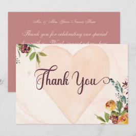 Tarjeta De Agradecimiento Boda Floral Boho Heart Peach