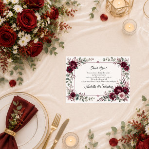 Tarjeta De Agradecimiento Boda floral borgoña vintage