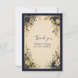 Tarjeta De Agradecimiento Boda floral botánica azul real medieval