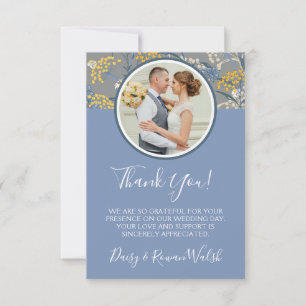 Tarjeta De Agradecimiento Boda Floral Botánica Margarita Amarillo y Azul Mar