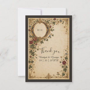 Tarjeta De Agradecimiento Boda floral botánica monograma real medieval
