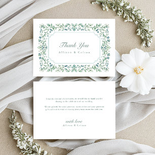 Tarjeta De Agradecimiento Boda Floral Botánico Vintage Verde Salvia