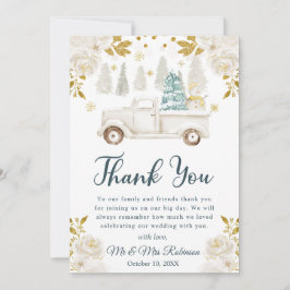 Tarjeta De Agradecimiento Boda Floral Camioneta Blanca y Dorada de Invierno