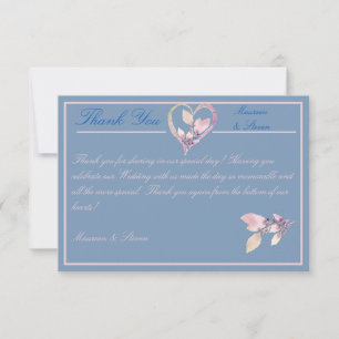 Tarjeta De Agradecimiento Boda floral campestre azul y rosa
