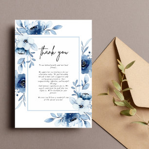 Tarjeta De Agradecimiento Boda Floral Champán Marfil Armada Azul Polvorienta