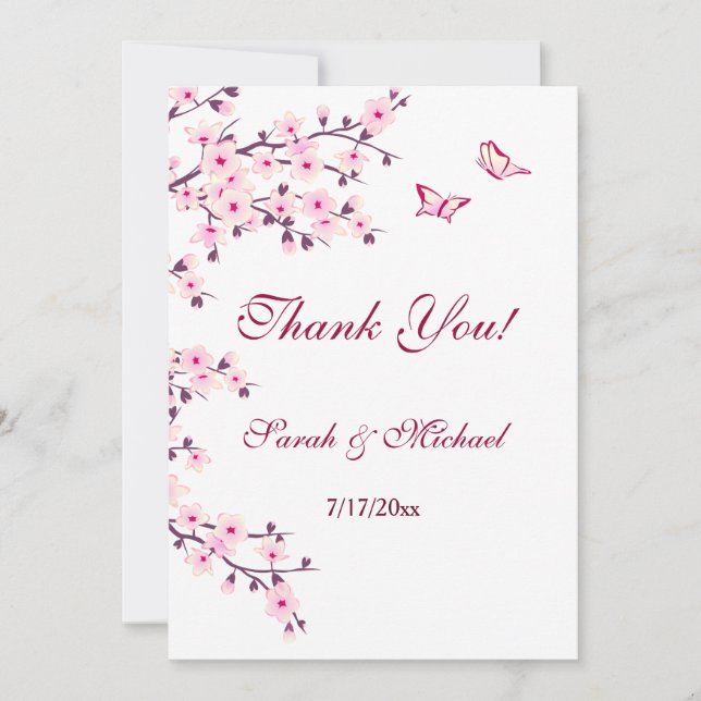 Tarjeta De Agradecimiento Boda Floral Cherry Blossom Foto (Anverso)