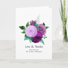 Tarjeta De Agradecimiento Boda floral color de agua morado y verde