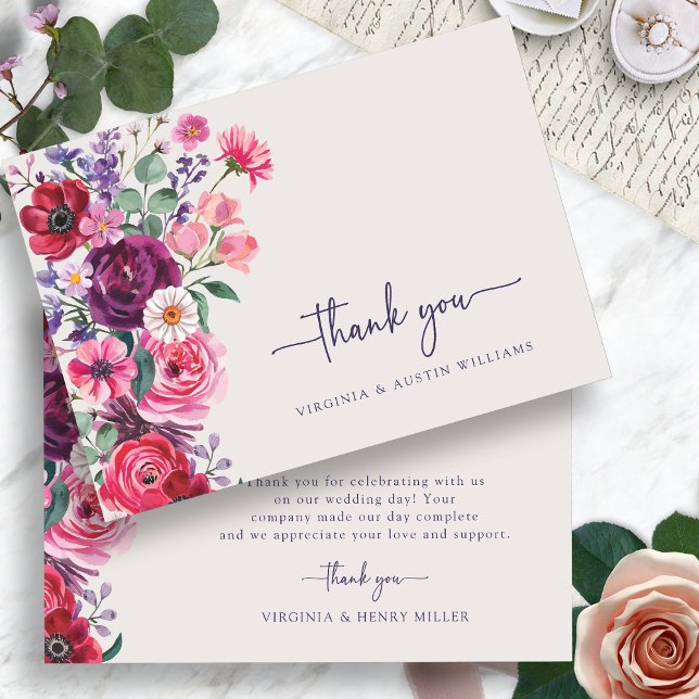 Tarjeta De Agradecimiento Boda floral colorido (Colorful Floral Wedding Thank You Card by Painted Paperie
)