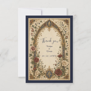Tarjeta De Agradecimiento Boda floral con arco botánico gótico medieval