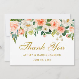 Tarjeta De Agradecimiento Boda Floral Coral Gold Gracias