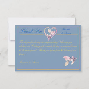 Tarjeta De Agradecimiento Boda Floral Country Blue, Pink & Gold