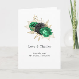 Tarjeta De Agradecimiento Boda floral Dardo Emerald y Gold