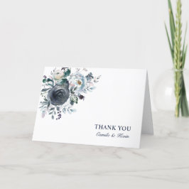 Tarjeta De Agradecimiento Boda floral de acuarela azul de marina | FOTO