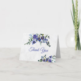 Tarjeta De Agradecimiento Boda floral de acuarela azul y amarillo