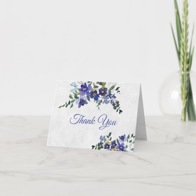 Tarjeta De Agradecimiento Boda floral de acuarela azul y amarillo (Anverso)