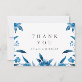Tarjeta De Agradecimiento Boda floral de acuarela azul y blanca gracias