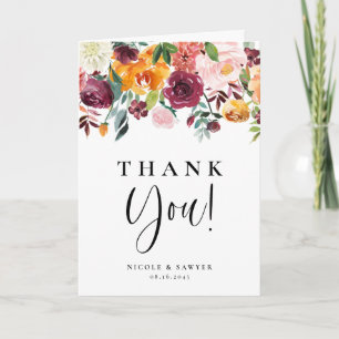Tarjeta De Agradecimiento Boda floral de acuarela de otoño florece
