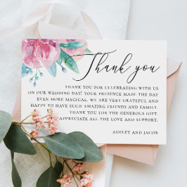 Tarjeta De Agradecimiento Boda floral de acuarela elegante rosa pálido