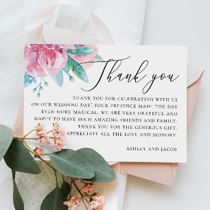 Tarjeta De Agradecimiento Boda floral de acuarela elegante rosa pálido