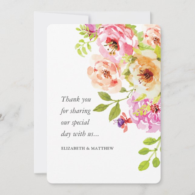 Tarjeta De Agradecimiento Boda floral de acuarela rusa (Anverso)