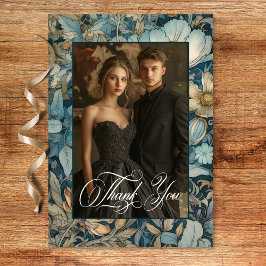 Tarjeta De Agradecimiento Boda floral de Art Nouveau Verde azulado William M