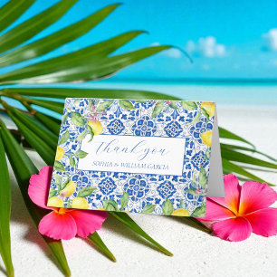 Tarjeta De Agradecimiento Boda floral de azulejos portugueses Lemons Gracias