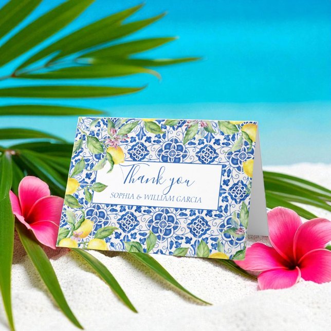 Tarjeta De Agradecimiento Boda floral de azulejos portugueses Lemons Gracias (Subido por el creador)