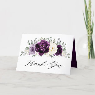 Tarjeta De Agradecimiento Boda floral de berenjena púrpura ciruela marfil bl