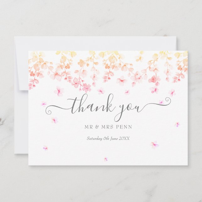 Tarjeta De Agradecimiento Boda Floral de Blossom Peach (Anverso)