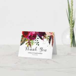 Tarjeta De Agradecimiento Boda floral de Boho Burgundy