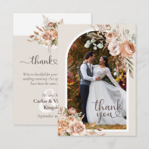 Tarjeta De Agradecimiento Boda floral de Boho con tono de tierra ligero y rú