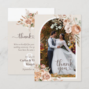 Tarjeta De Agradecimiento Boda floral de Boho con tono de tierra ligero y rú
